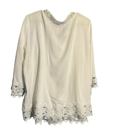 Chelsea & Theodore  XXL Tunic White  Boho Coastal Lace Trim Long Sleeve Bin72 - Picture 4 of 6